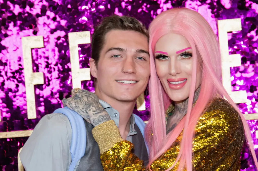 Jeffree Star and Nathan Schwandt hugging each other for a photograph